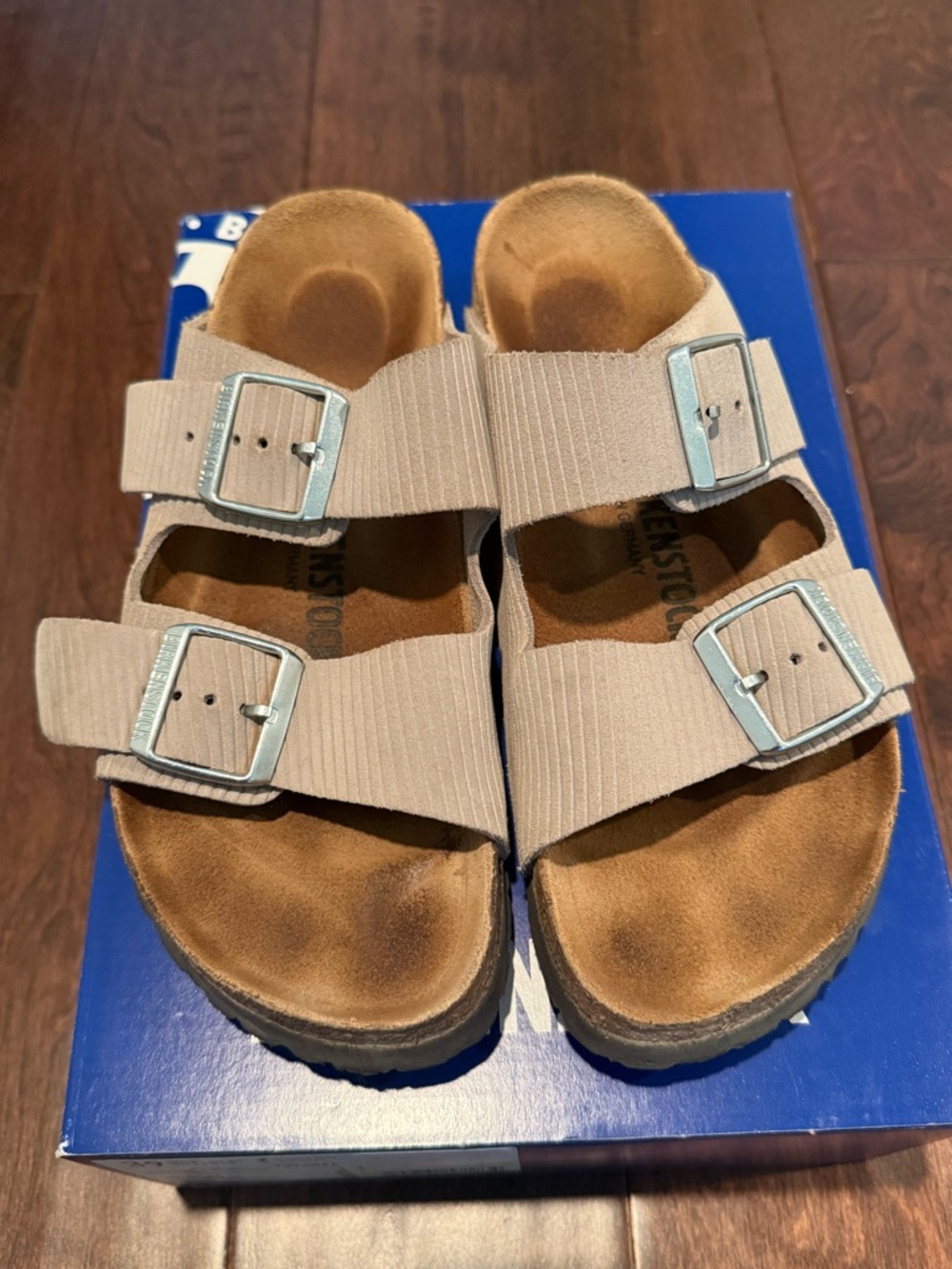 Birkenstock Sandals Corduroy Stone Coin Arizona Suede Embossed US W8/M6